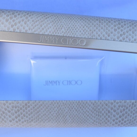 Jimmy Choo Sunglasses Case,Snake-Texture Leather Magnetic,Gold Trim,White Cloth - Picture 6 of 13